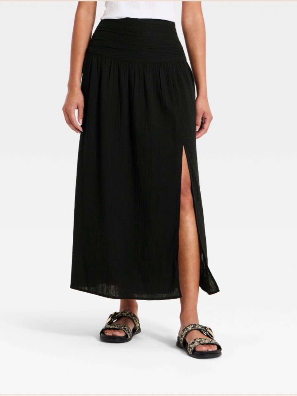 Universal Thread Side Slit Maxi A Line Skirt Black Size 12 Cotton New